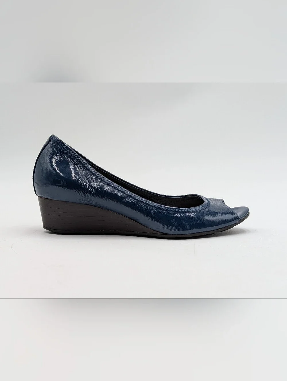 Cole Haan Size 6–6.5 Air Tali Patent Peep Toe Wedge Navy Blue Nike Air Comfort